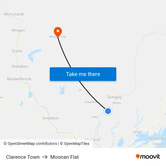 Clarence Town to Moonan Flat map