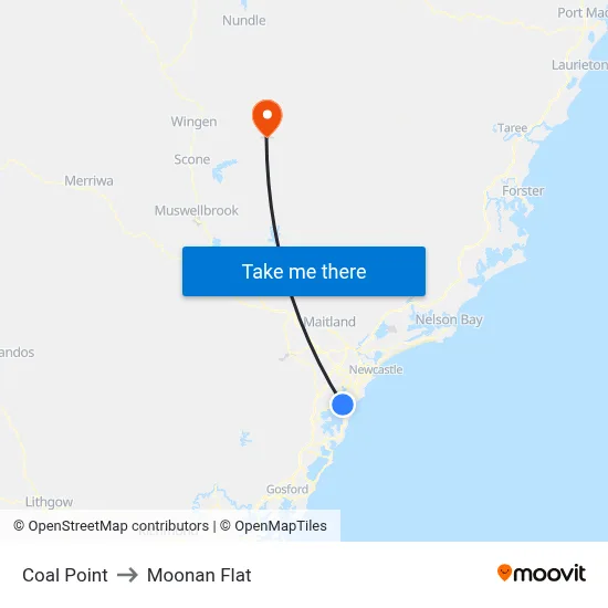 Coal Point to Moonan Flat map