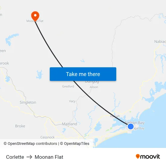 Corlette to Moonan Flat map