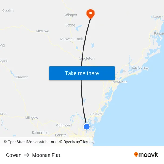 Cowan to Moonan Flat map