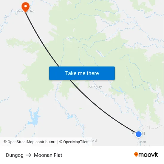 Dungog to Moonan Flat map