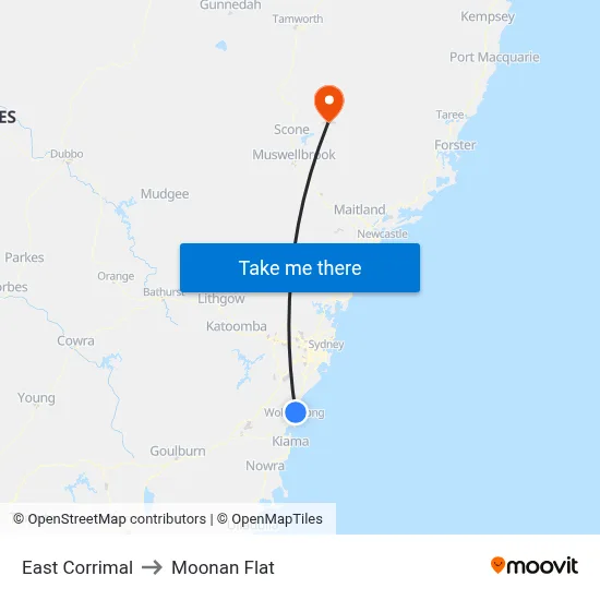 East Corrimal to Moonan Flat map