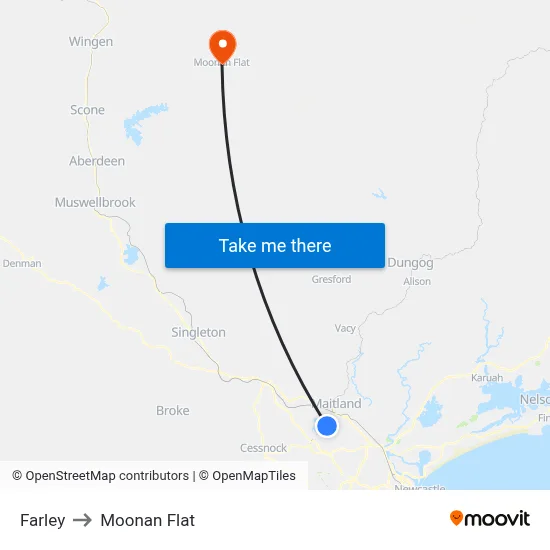 Farley to Moonan Flat map
