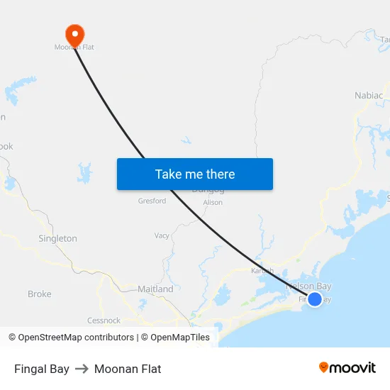 Fingal Bay to Moonan Flat map