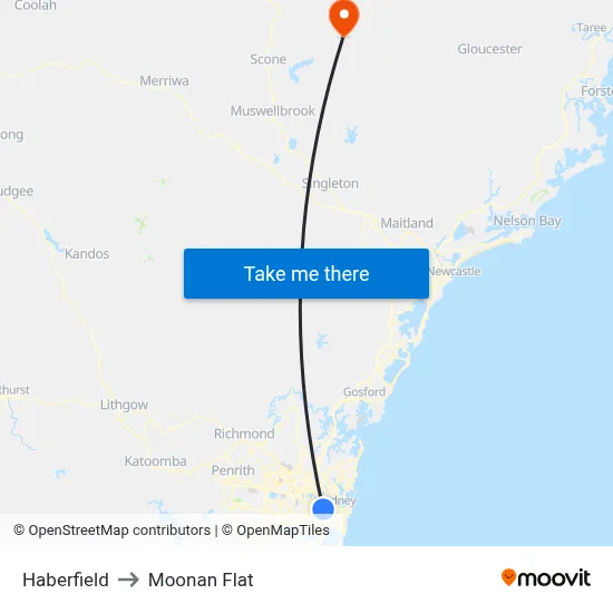 Haberfield to Moonan Flat map