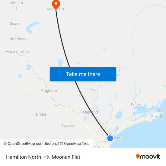 Hamilton North to Moonan Flat map