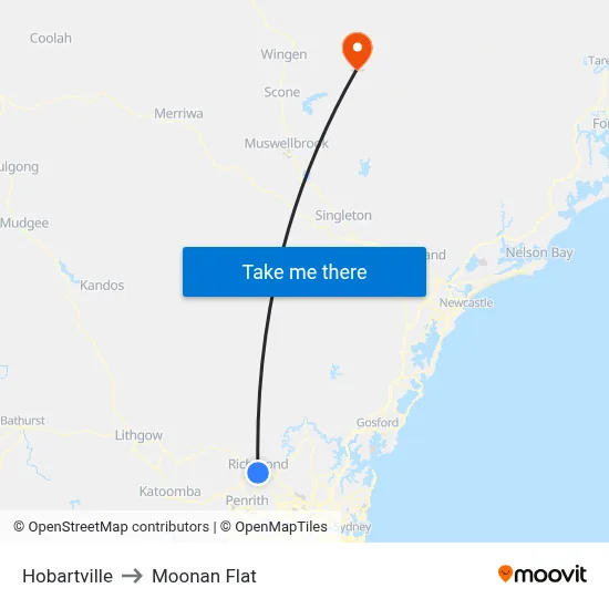 Hobartville to Moonan Flat map