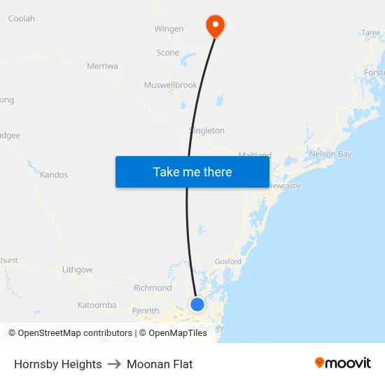 Hornsby Heights to Moonan Flat map