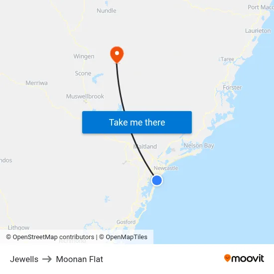 Jewells to Moonan Flat map