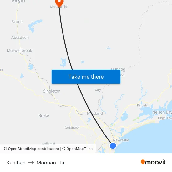 Kahibah to Moonan Flat map