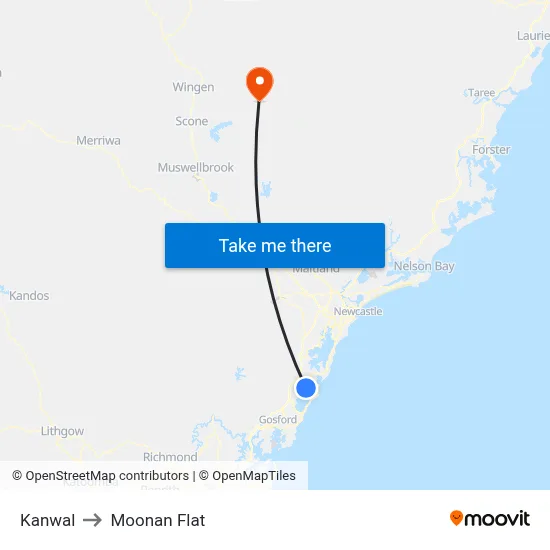 Kanwal to Moonan Flat map