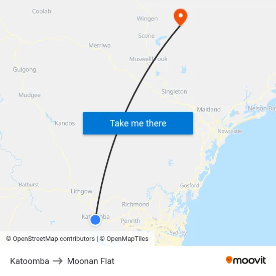 Katoomba to Moonan Flat map