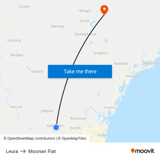 Leura to Moonan Flat map