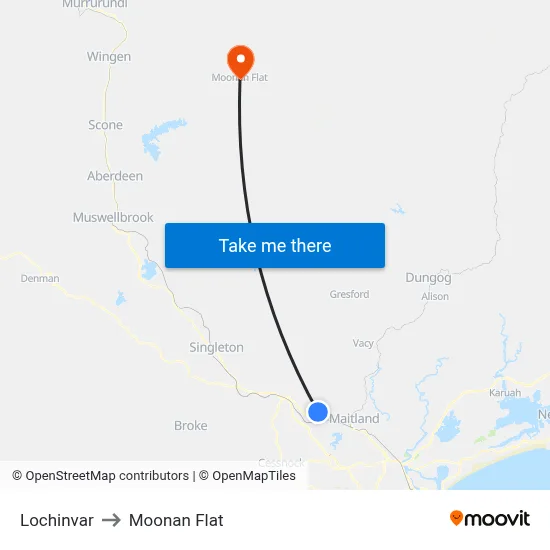 Lochinvar to Moonan Flat map