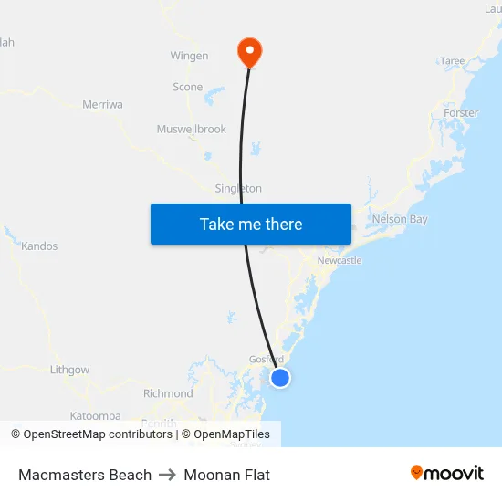Macmasters Beach to Moonan Flat map