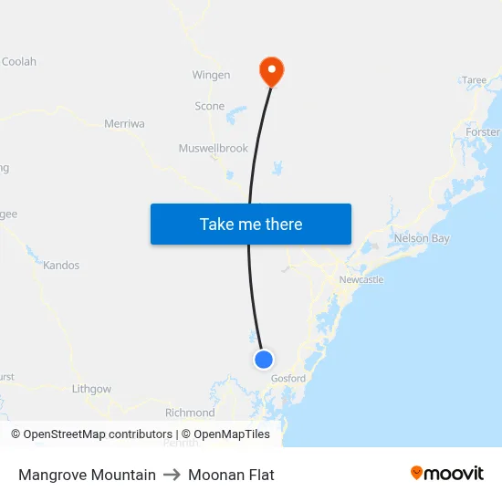 Mangrove Mountain to Moonan Flat map