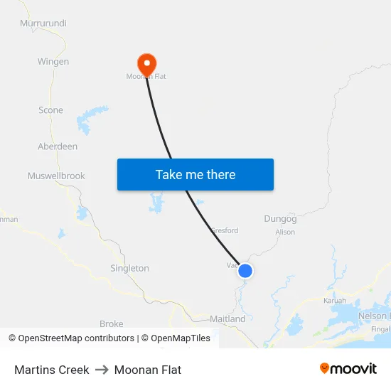 Martins Creek to Moonan Flat map