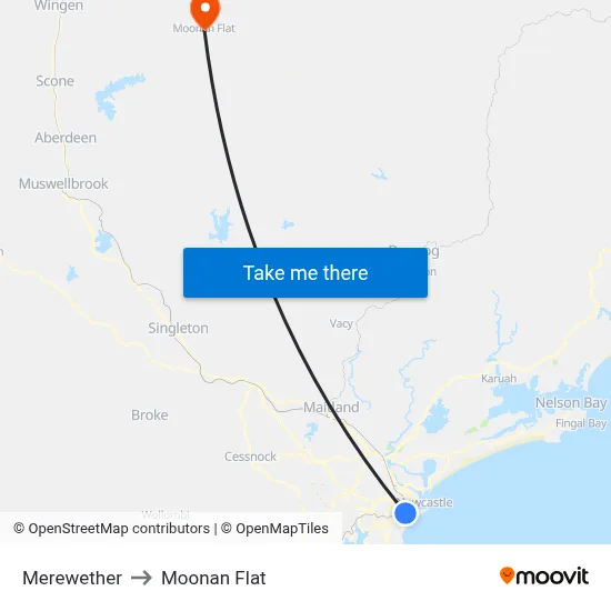 Merewether to Moonan Flat map