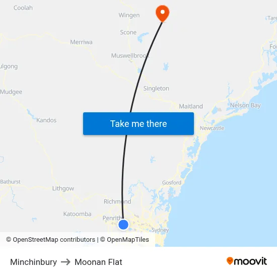 Minchinbury to Moonan Flat map