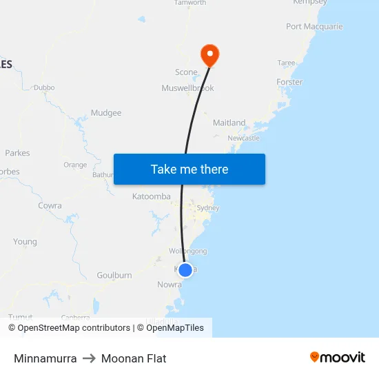 Minnamurra to Moonan Flat map
