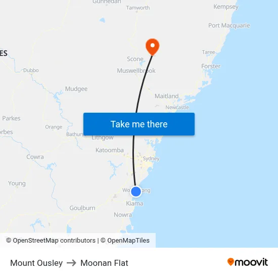 Mount Ousley to Moonan Flat map