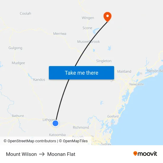 Mount Wilson to Moonan Flat map