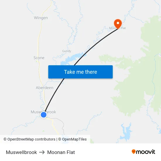 Muswellbrook to Moonan Flat map