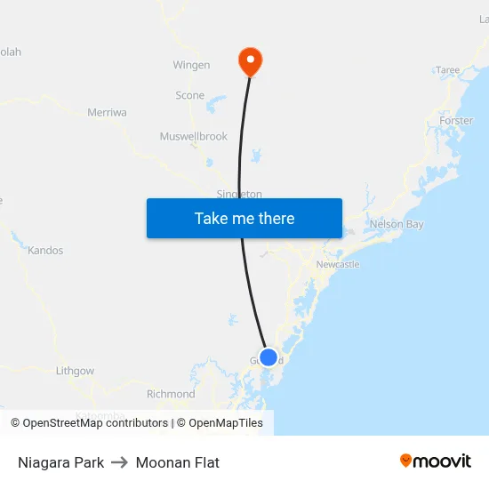 Niagara Park to Moonan Flat map