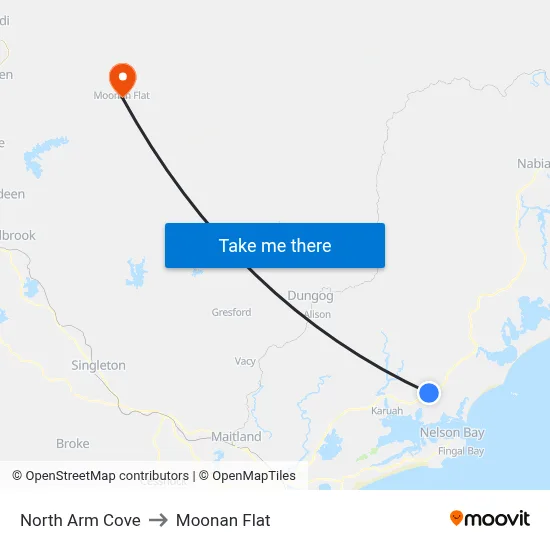 North Arm Cove to Moonan Flat map