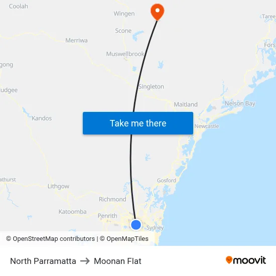North Parramatta to Moonan Flat map