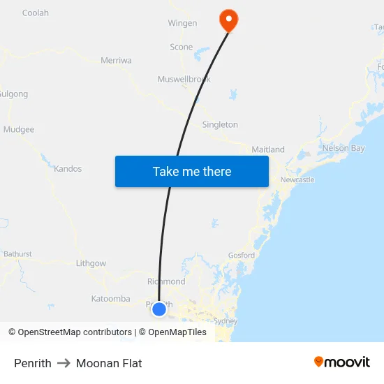 Penrith to Moonan Flat map