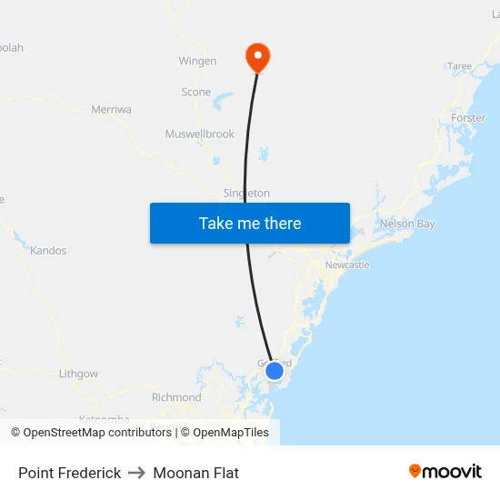 Point Frederick to Moonan Flat map