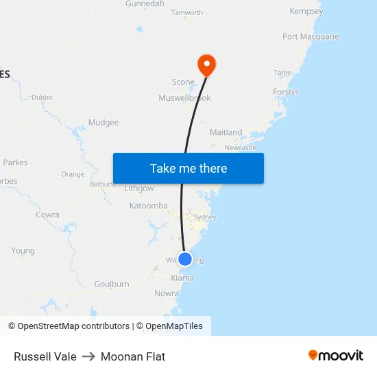 Russell Vale to Moonan Flat map