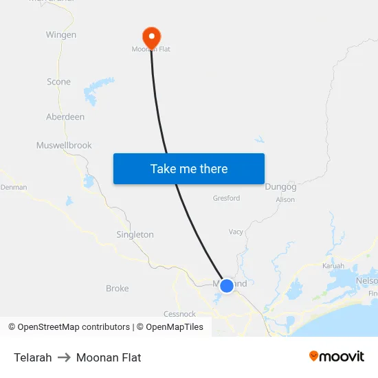 Telarah to Moonan Flat map
