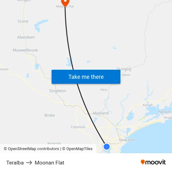 Teralba to Moonan Flat map