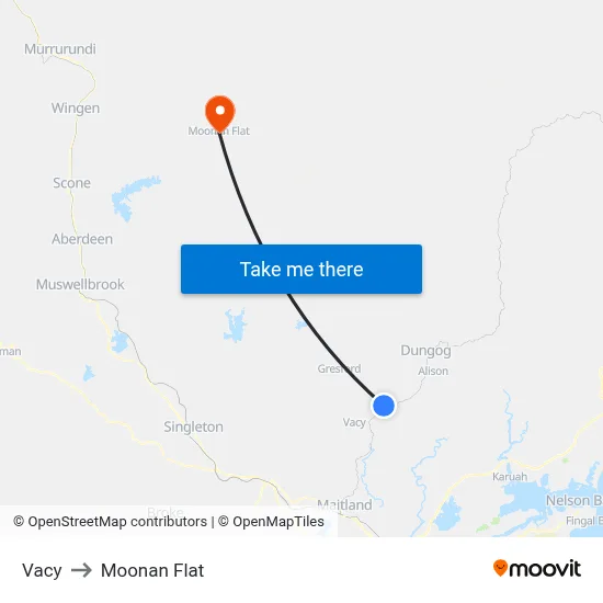 Vacy to Moonan Flat map