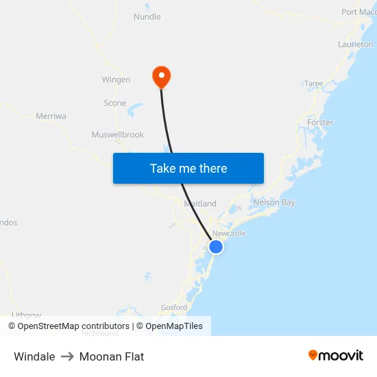 Windale to Moonan Flat map