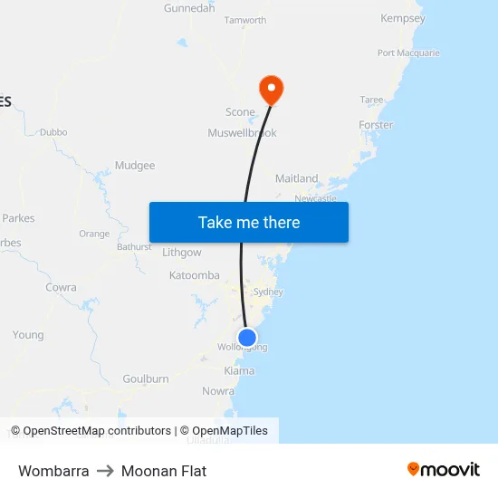 Wombarra to Moonan Flat map