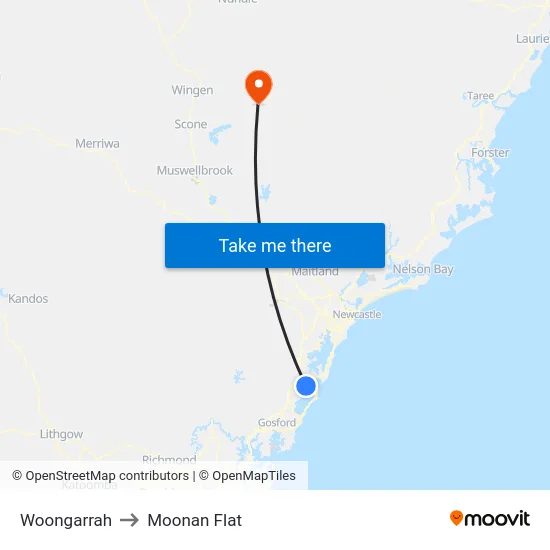 Woongarrah to Moonan Flat map