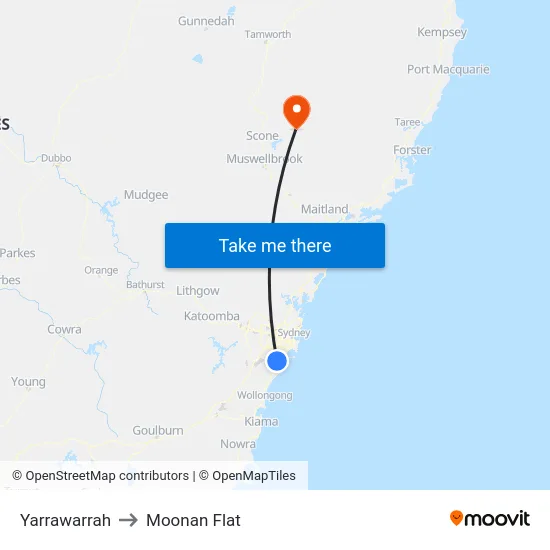 Yarrawarrah to Moonan Flat map