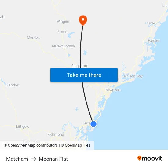 Matcham to Moonan Flat map