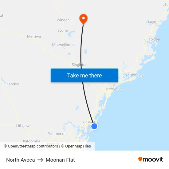 North Avoca to Moonan Flat map