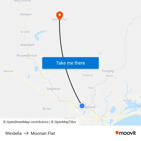 Windella to Moonan Flat map