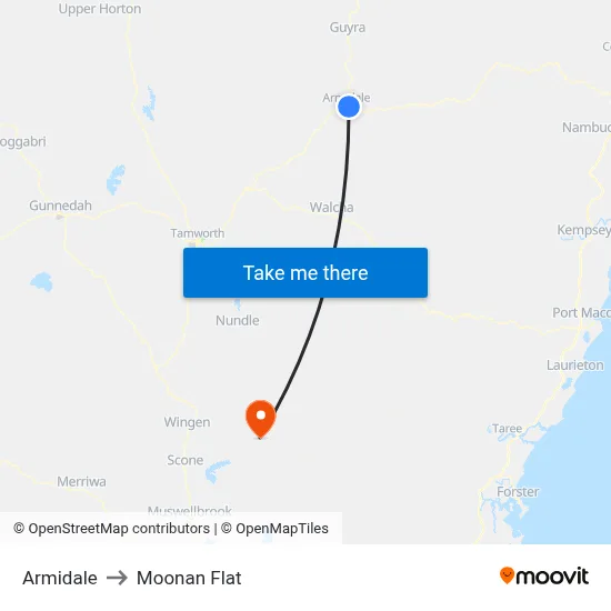 Armidale to Moonan Flat map