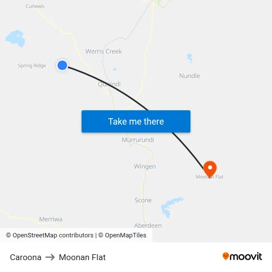 Caroona to Moonan Flat map