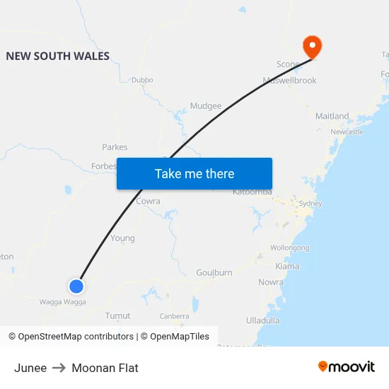Junee to Moonan Flat map