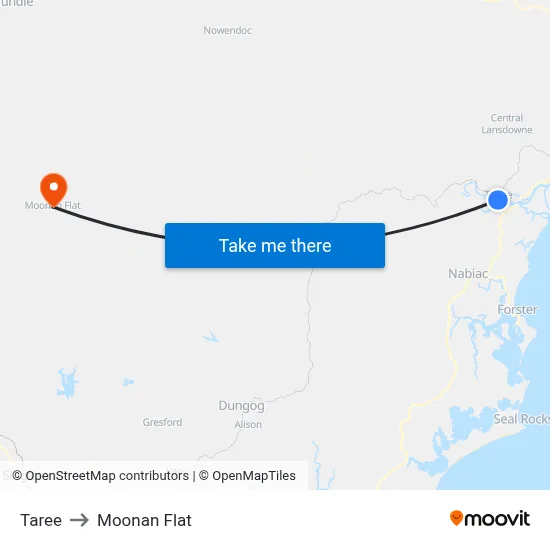 Taree to Moonan Flat map