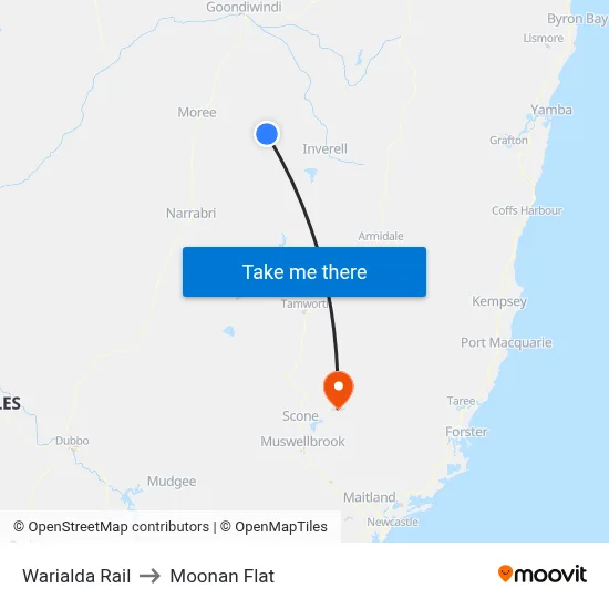 Warialda Rail to Moonan Flat map