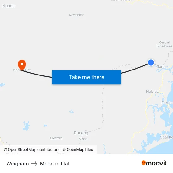 Wingham to Moonan Flat map