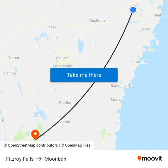 Fitzroy Falls to Moonbah map